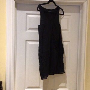 Luisa Cerano Silk with embroidery and pearl details Chic Black Mini Dress